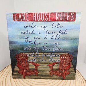 Hand Crafted Mini Wood Sign, Tiered Tray Decor Lake House Rules Nautical Sign